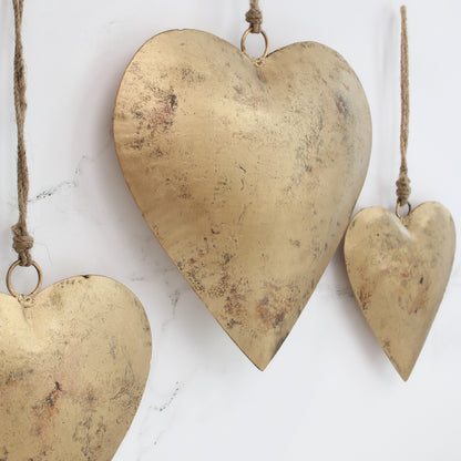 Antique Gold Heart Hangers, Set of 3