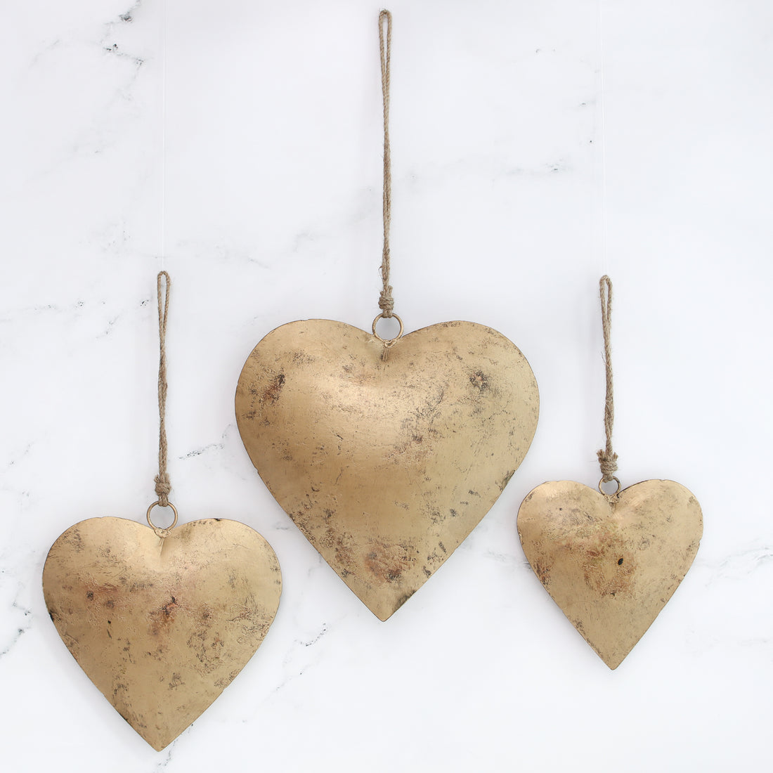 Antique Gold Heart Hangers, Set of 3
