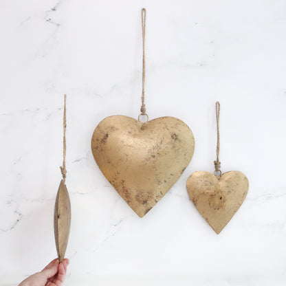 Antique Gold Heart Hangers, Set of 3