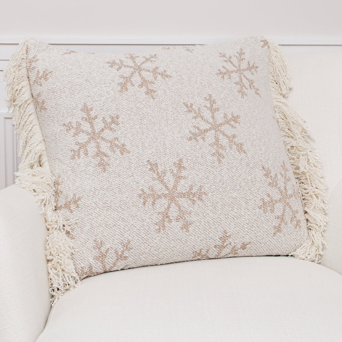 Square Snowflake Pillow with White Fringe