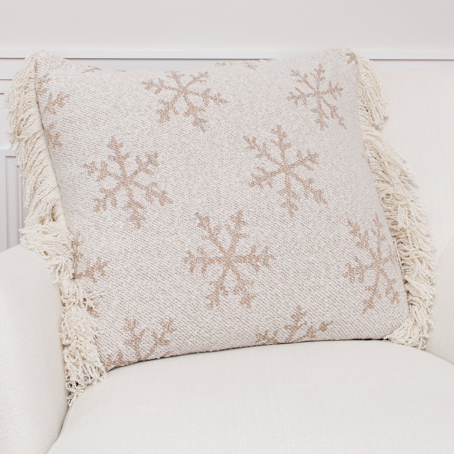 Square Snowflake Pillow with White Fringe