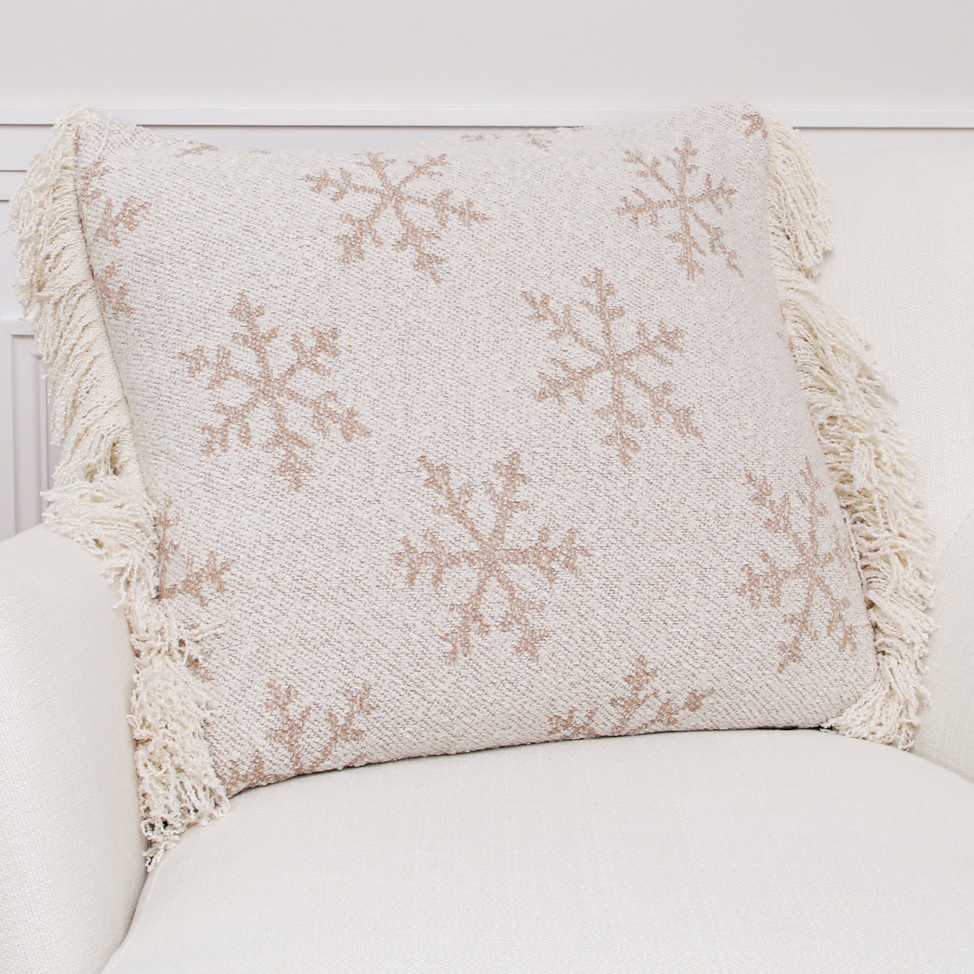 Square Snowflake Pillow with White Fringe