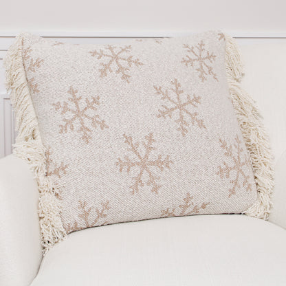 Square Snowflake Pillow with White Fringe