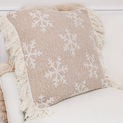 Square Snowflake Pillow with White Fringe