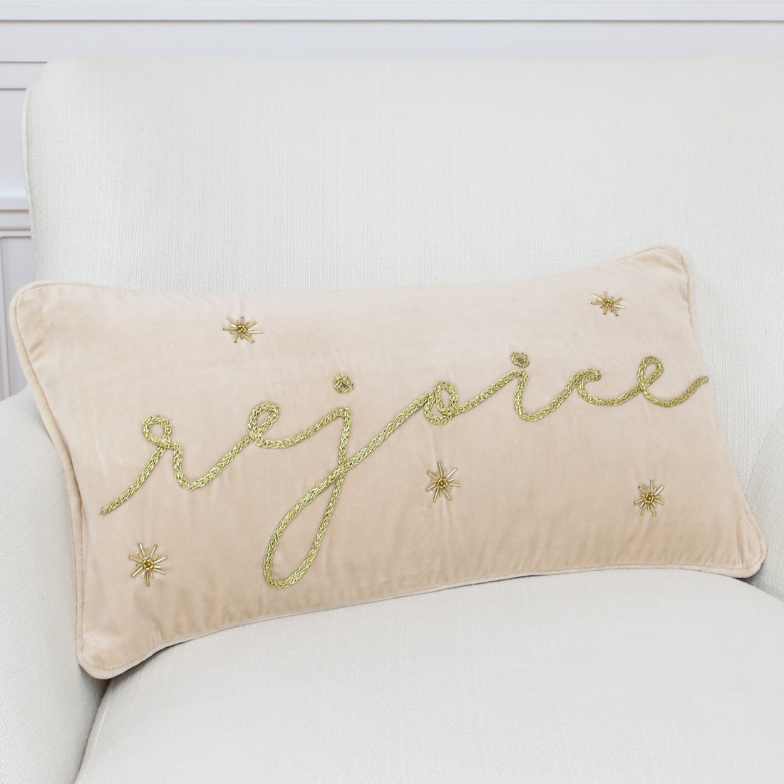 Gold Rejoice Christmas Pillow