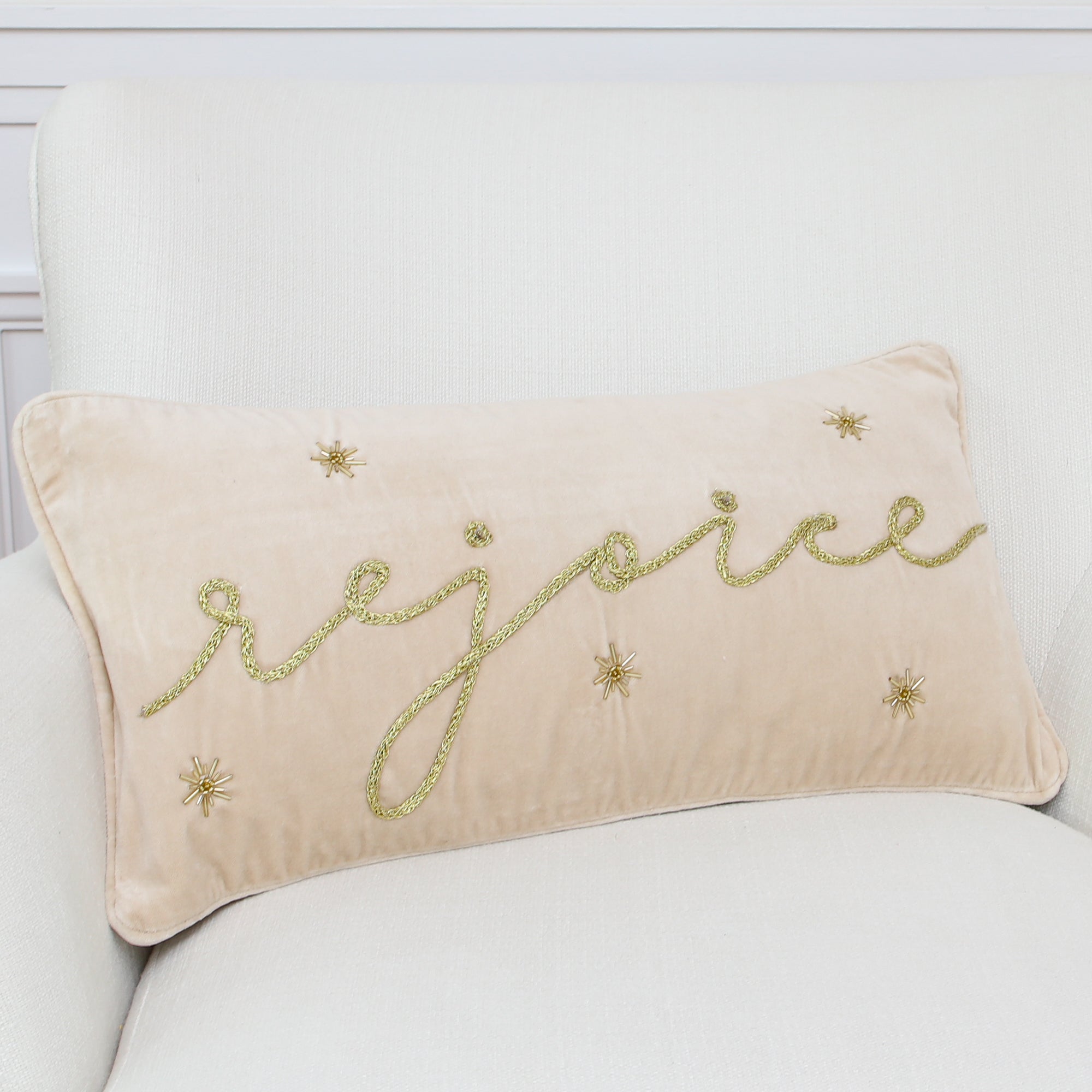 Gold Rejoice Christmas Pillow