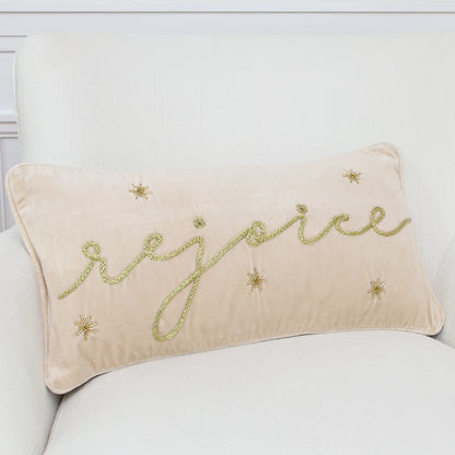 Gold Rejoice Christmas Pillow