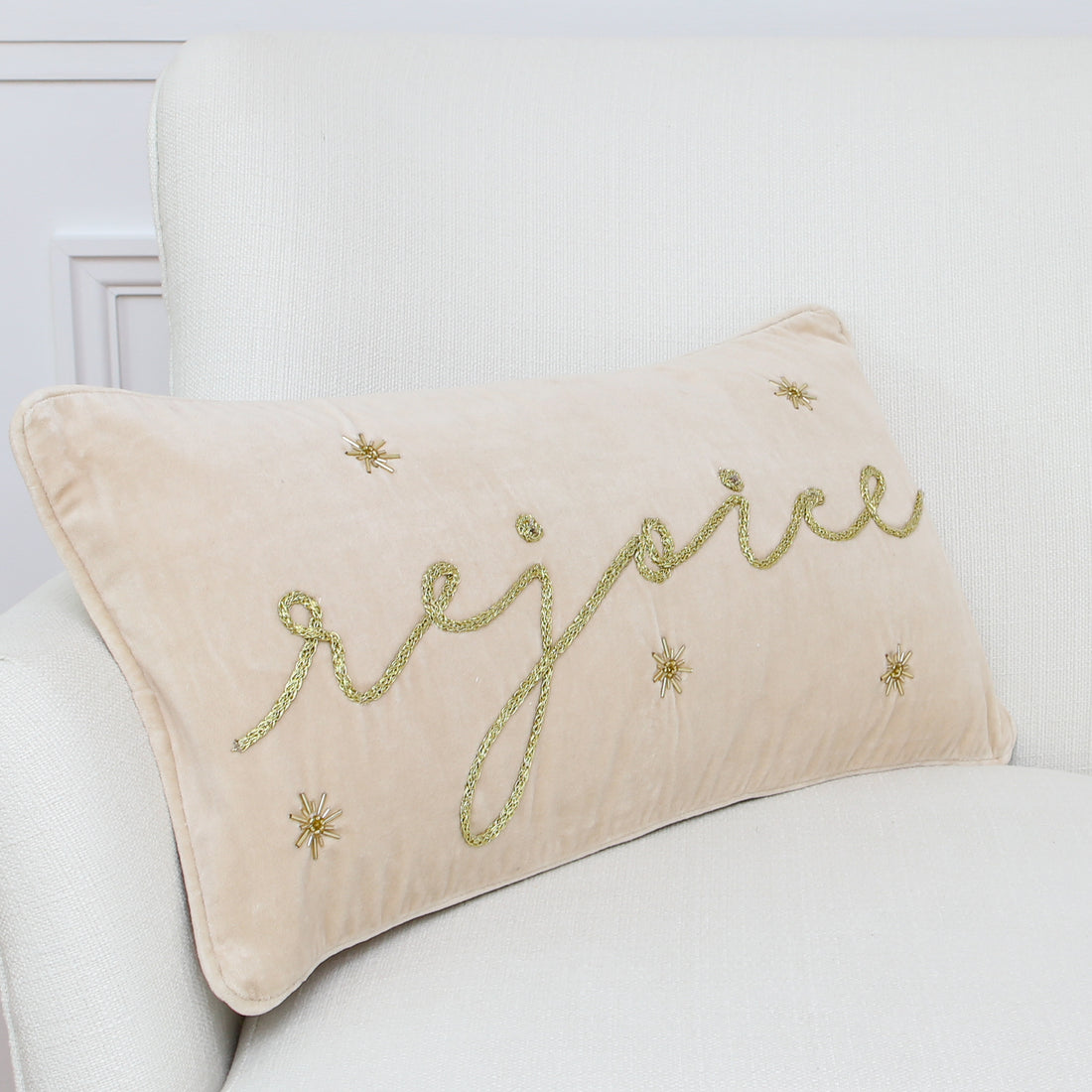 Gold Rejoice Christmas Pillow