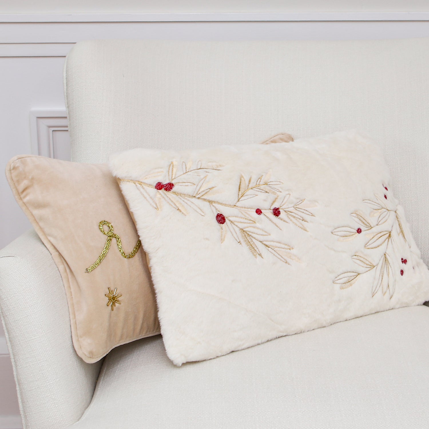 Gold and Berry Holly Fur Pillow