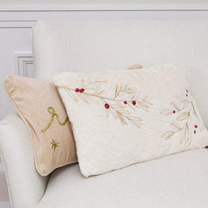 Gold and Berry Holly Fur Pillow