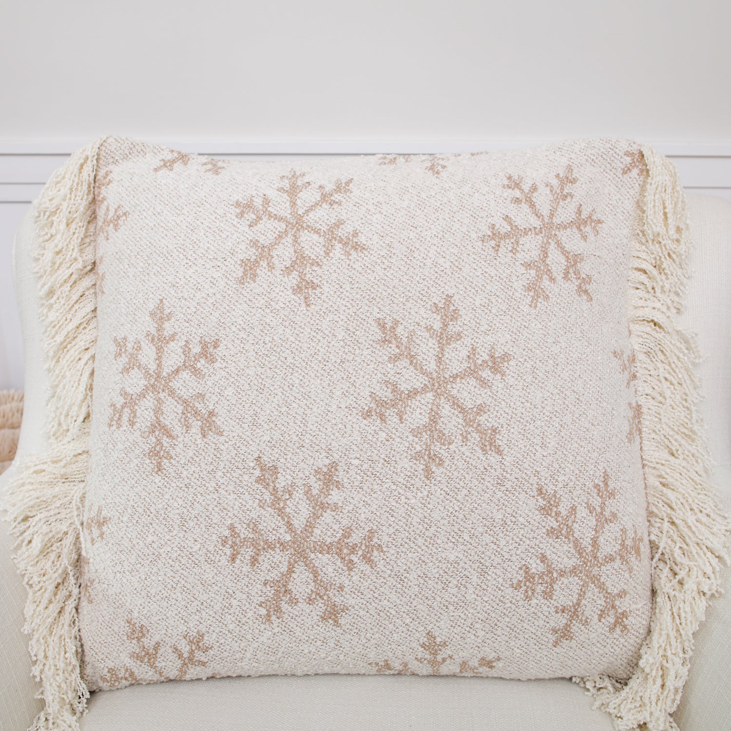 Square Snowflake Pillow with White Fringe