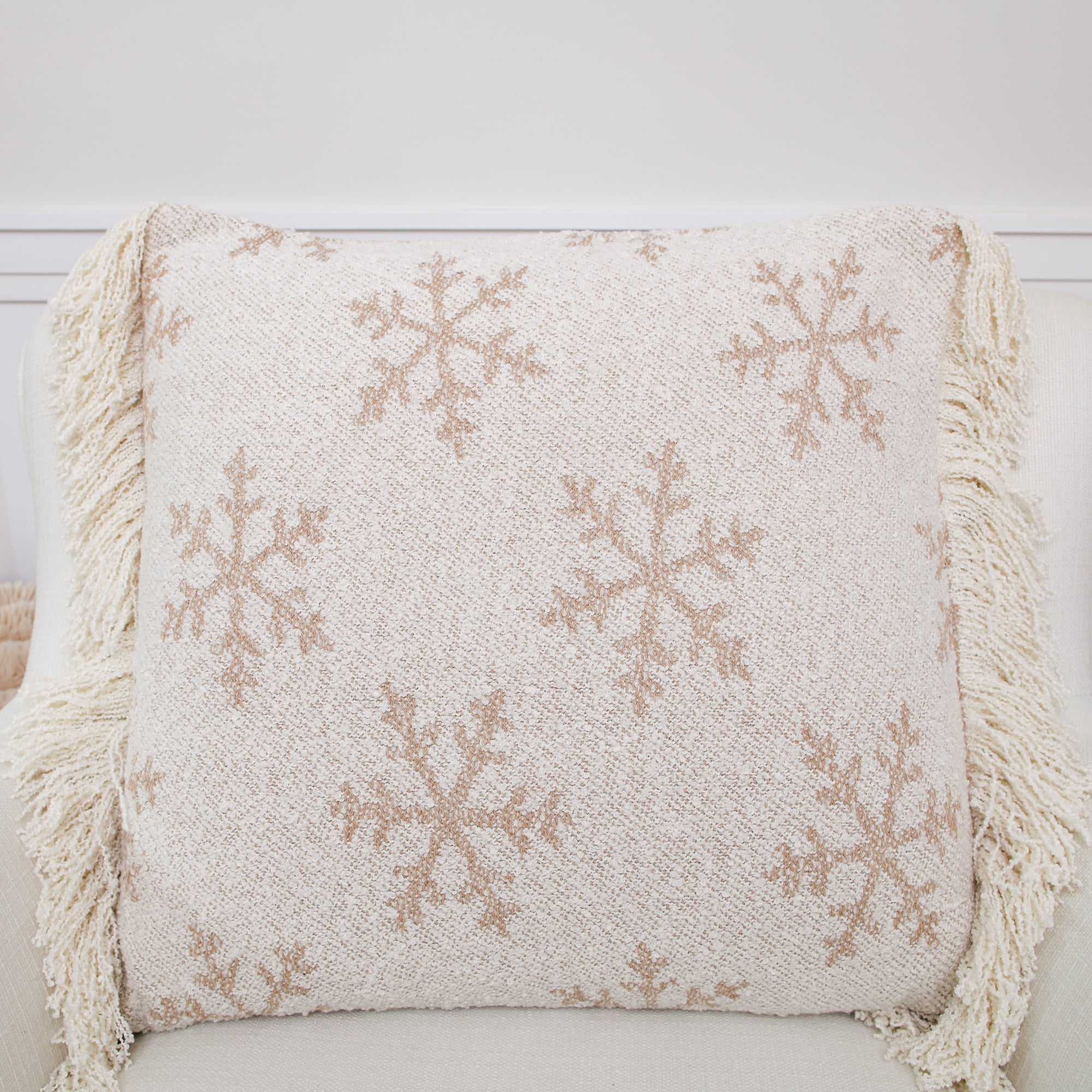Square Snowflake Pillow with White Fringe