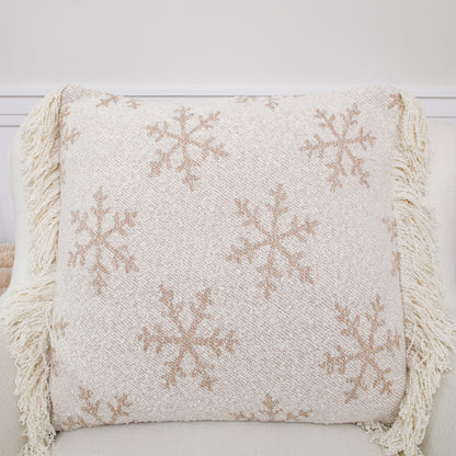 Square Snowflake Pillow with White Fringe