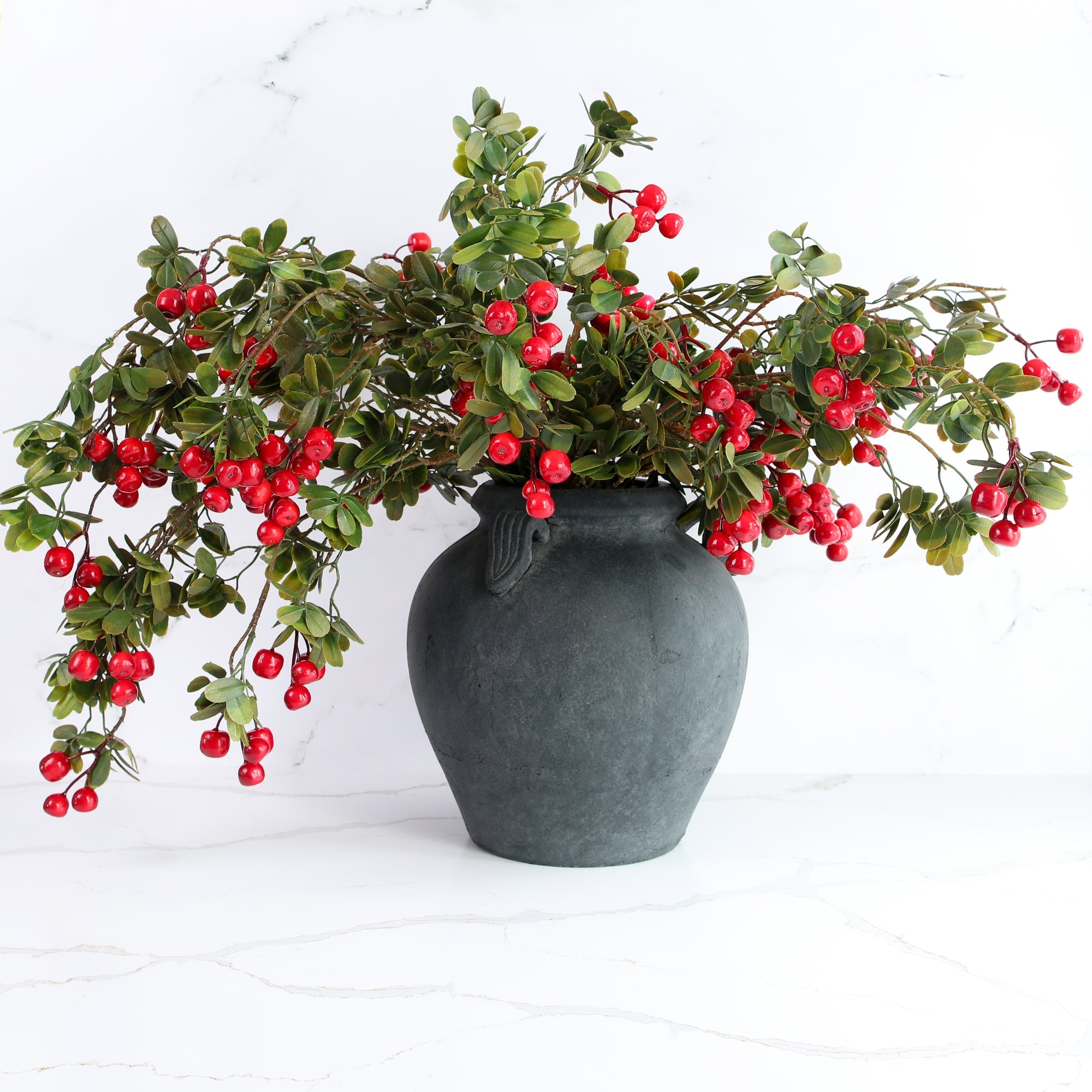 ARRANGEMENT: Red Christmas Berry Sprays in Charcoal Pot