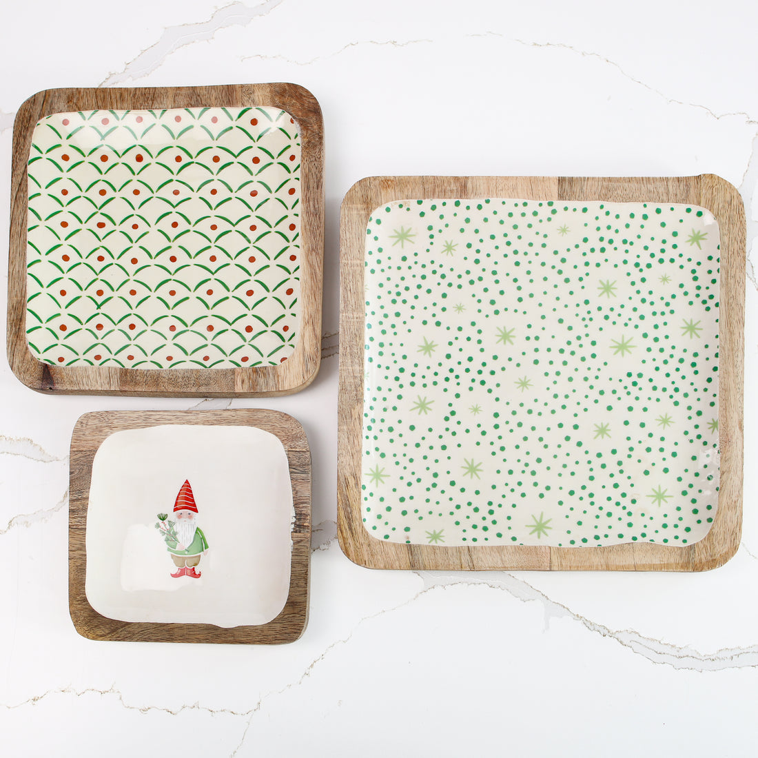 Enamel Mango Wood Trays-Set of 3