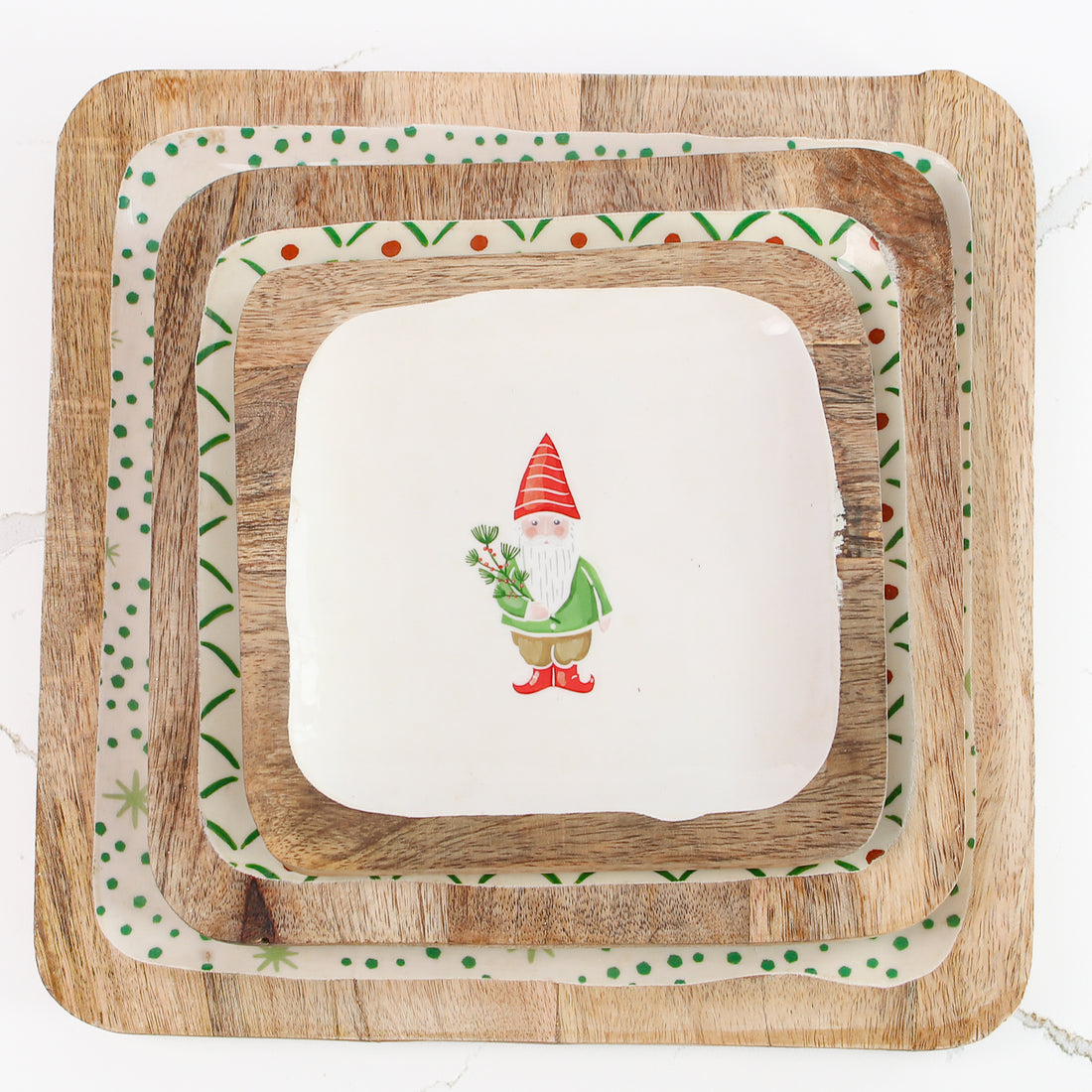 Enamel Mango Wood Trays-Set of 3