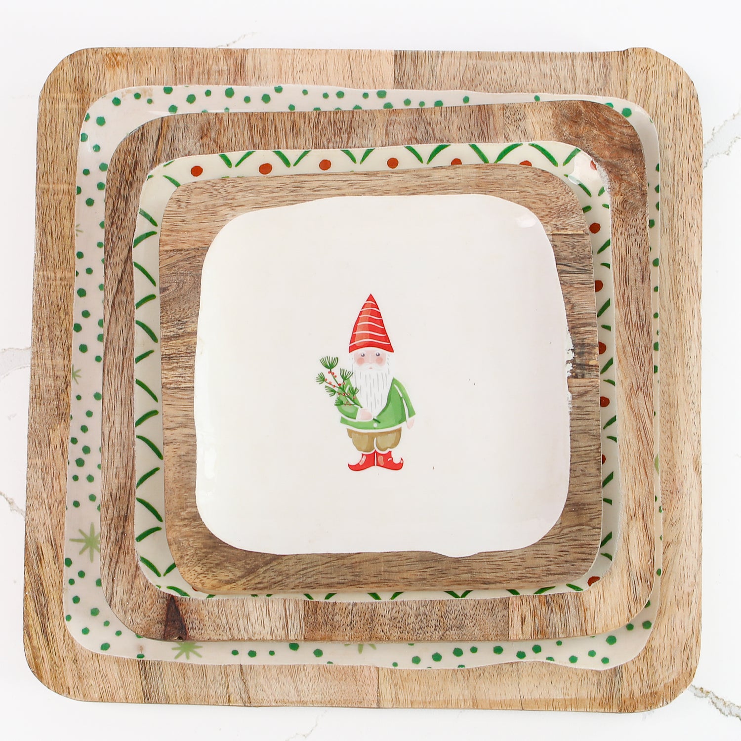 Enamel Mango Wood Trays-Set of 3