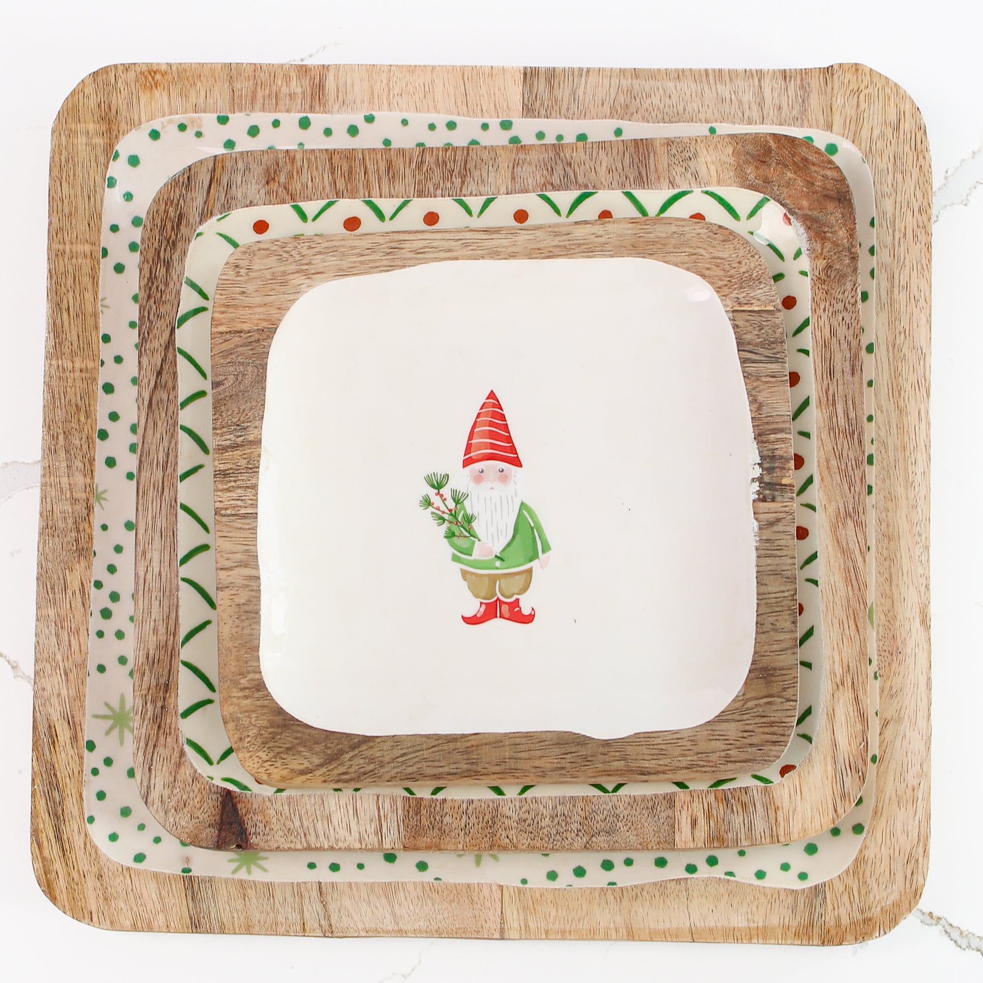 Enamel Mango Wood Trays-Set of 3