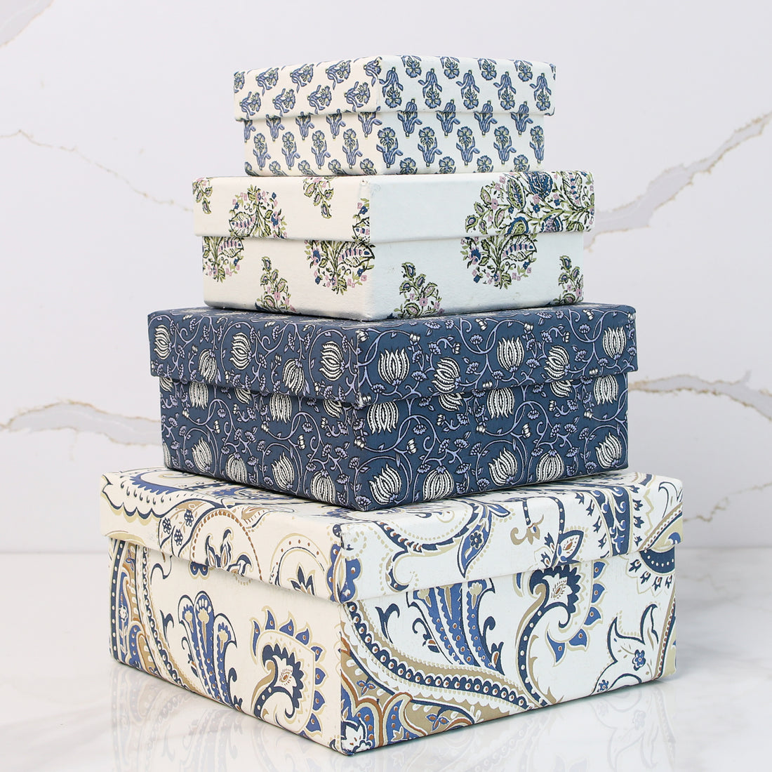 Set of 4 Blue Printed Nesting Gift Boxes