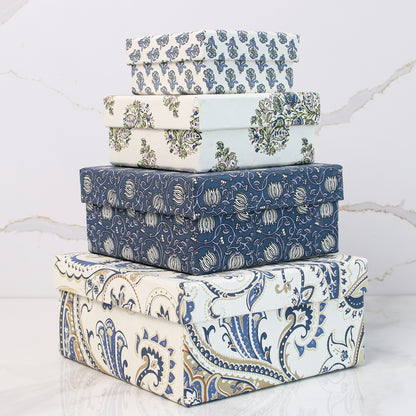 Set of 4 Blue Printed Nesting Gift Boxes