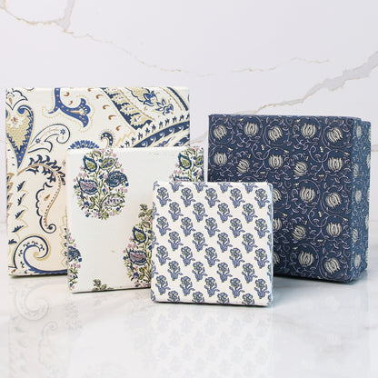 Set of 4 Blue Printed Nesting Gift Boxes