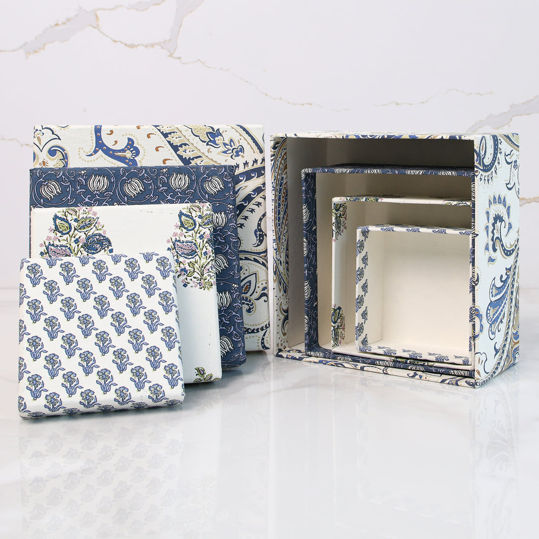Set of 4 Blue Printed Nesting Gift Boxes