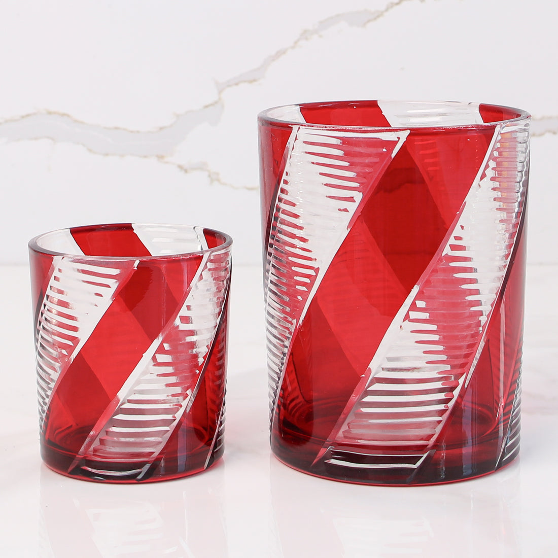 Candy Cane Striped Votive Candle Holders - Set of 2