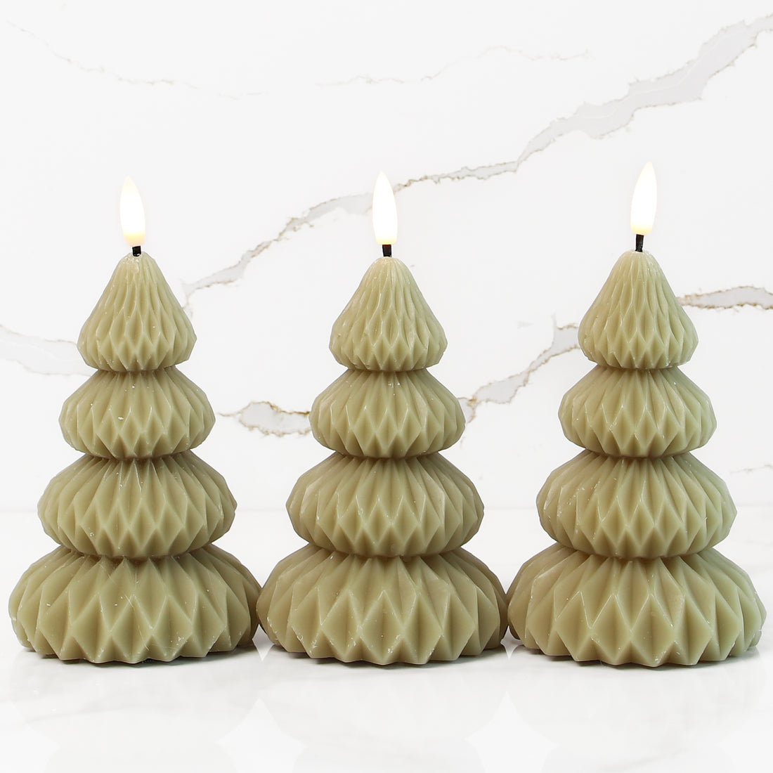 Green Pleated Tree LED Candle, Set of 3