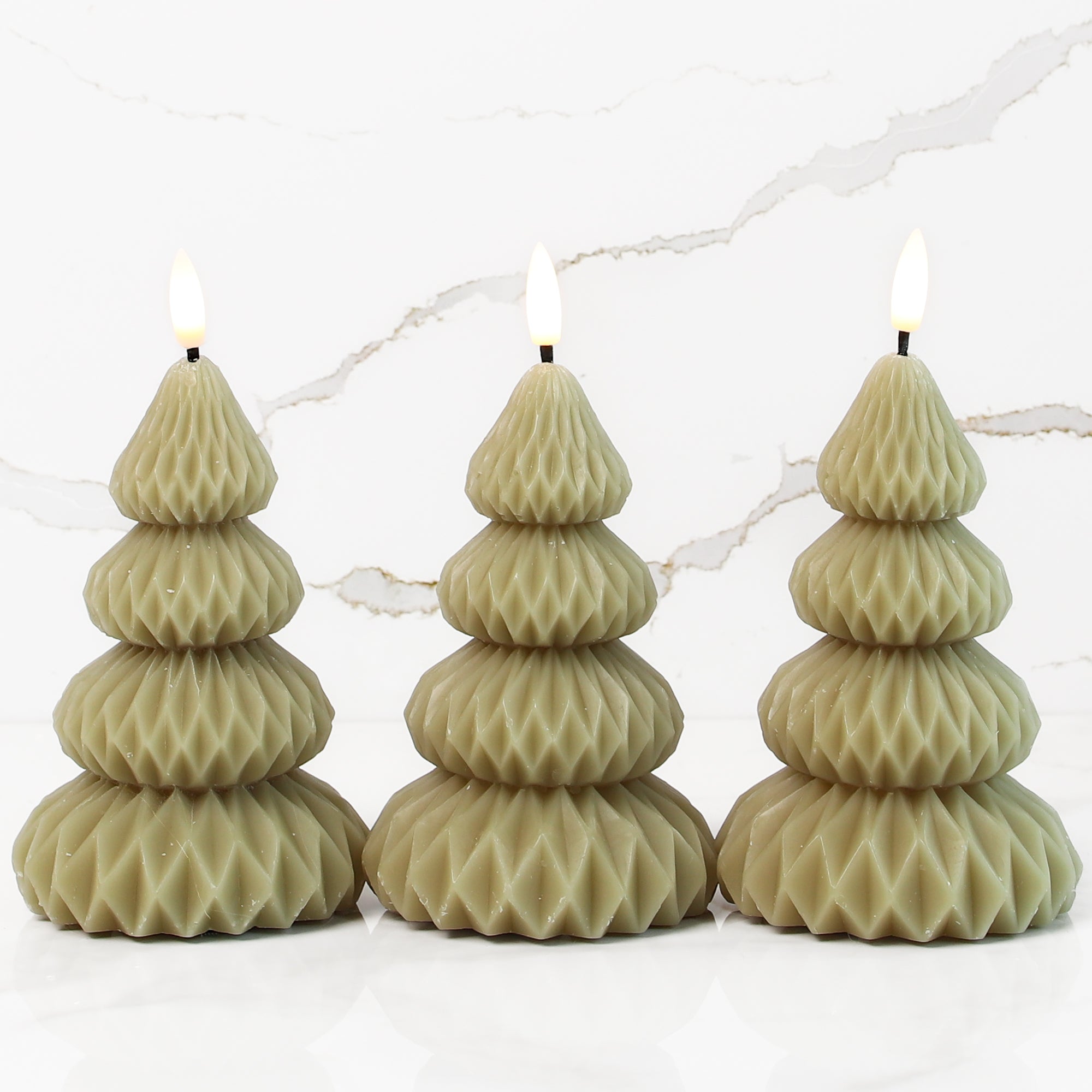 Green Pleated Tree LED Candle, Set of 3