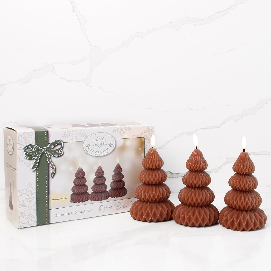 Brown Pleated Tree LED Candle, Set of 3