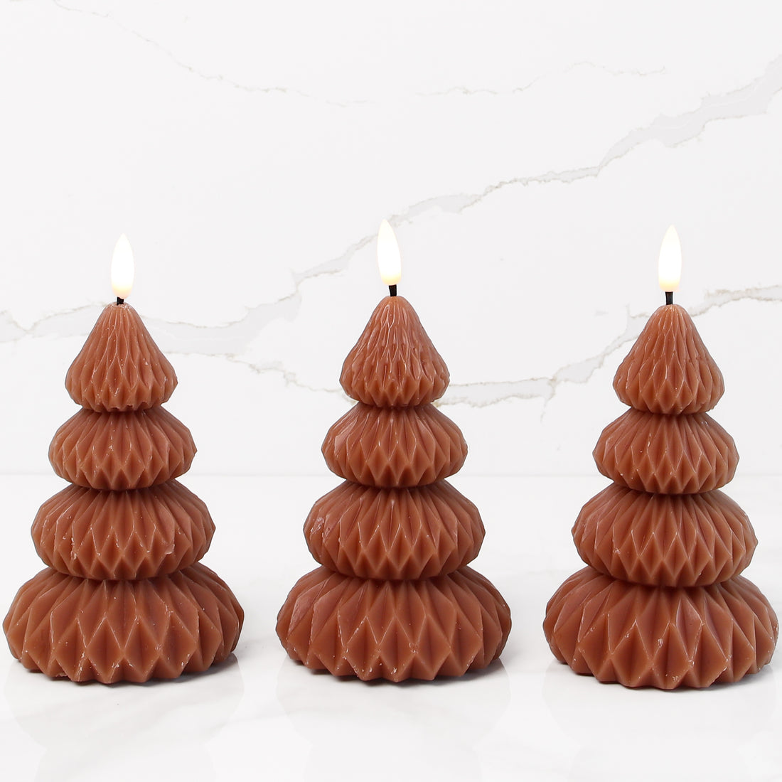 Brown Pleated Tree LED Candle, Set of 3