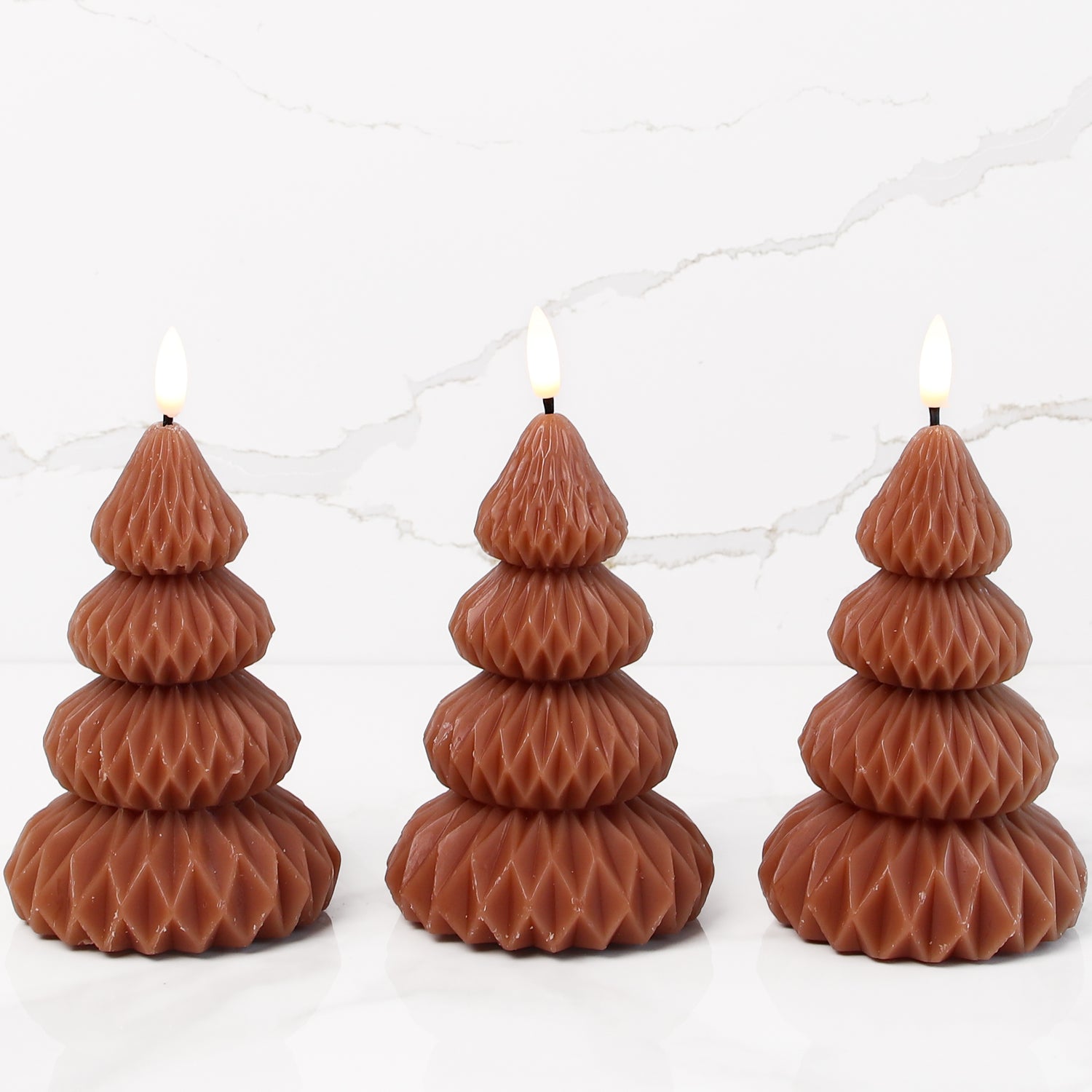 Brown Pleated Tree LED Candle, Set of 3