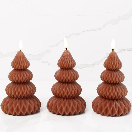 Brown Pleated Tree LED Candle, Set of 3