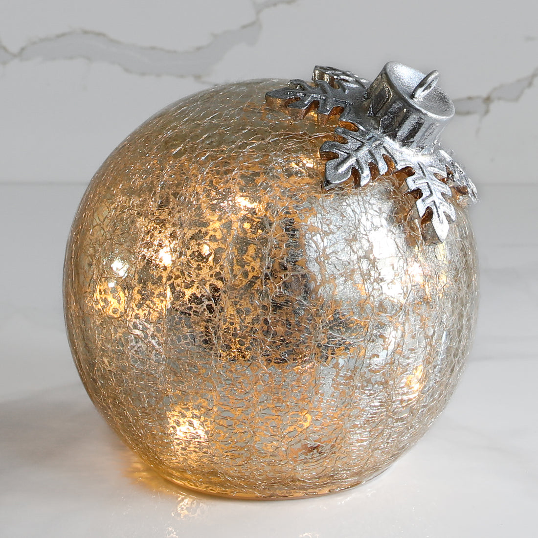 Light Up Glass Ornament with Flat Resting Base - Silver