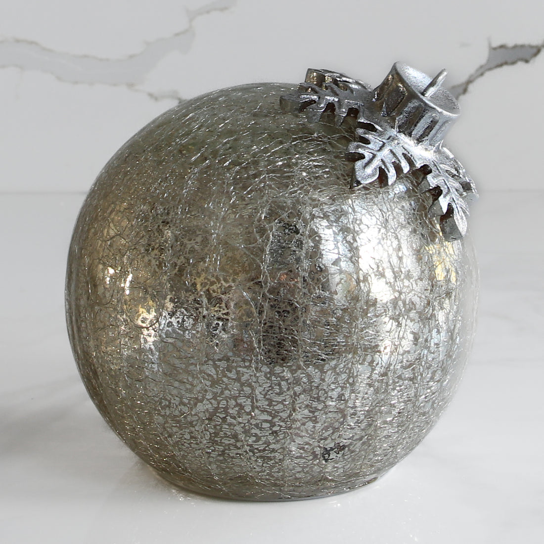Light Up Glass Ornament with Flat Resting Base - Silver