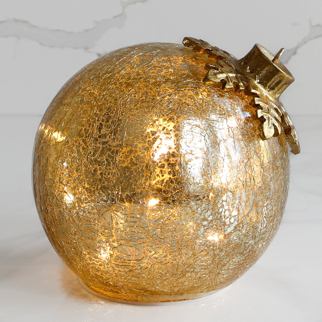 Light Up Glass Ornament with Flat Resting Base - Gold