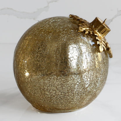 Light Up Glass Ornament with Flat Resting Base - Gold