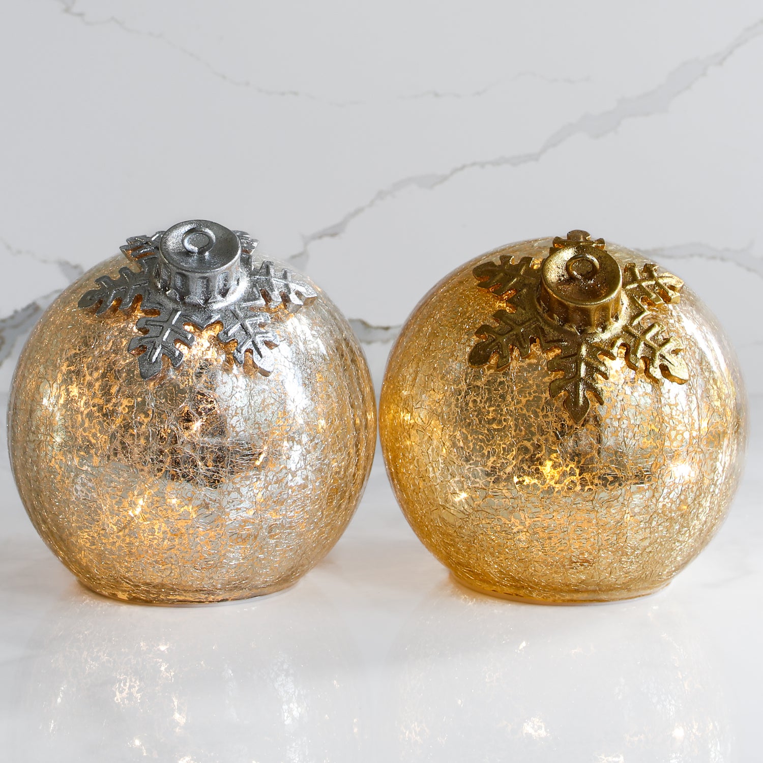 Light Up Glass Ornament with Flat Resting Base - Gold
