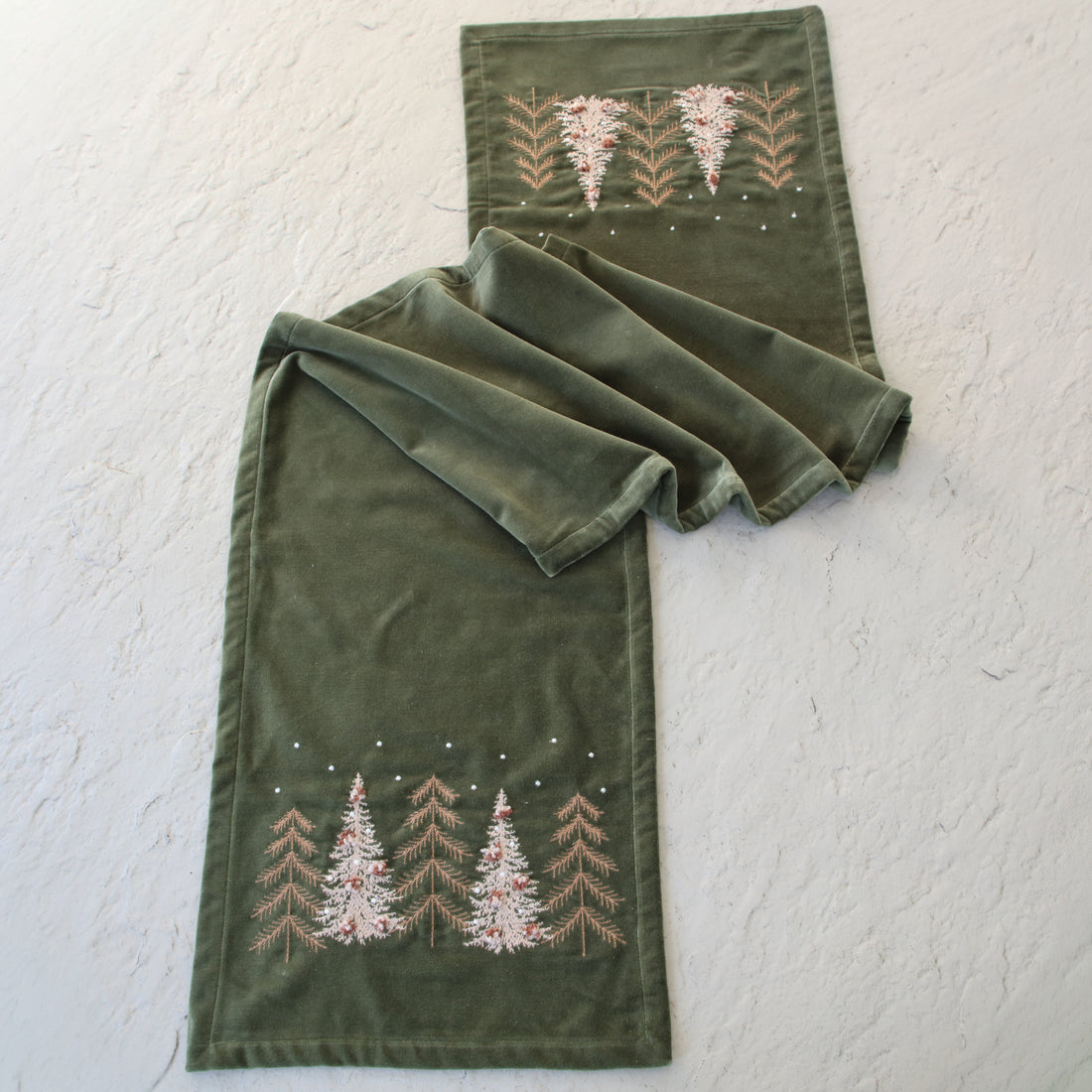 Green Velvet Pines Table Runner