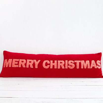 Pink And Red Velvet Merry Christmas Lumbar Pillow
