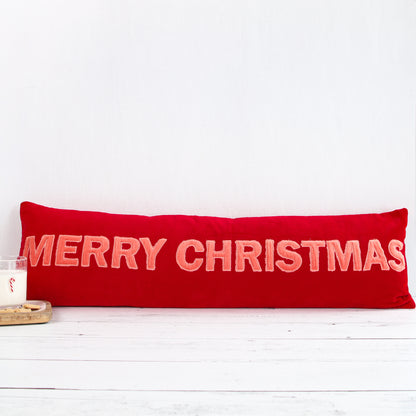 Pink And Red Velvet Merry Christmas Lumbar Pillow