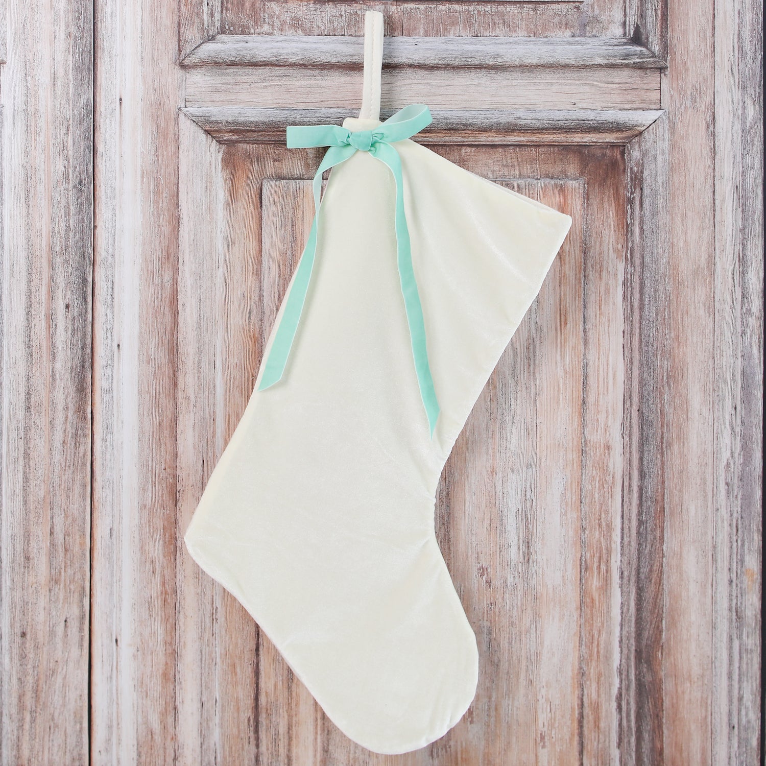 Cream Velvet Stocking with Bow, Set of 3