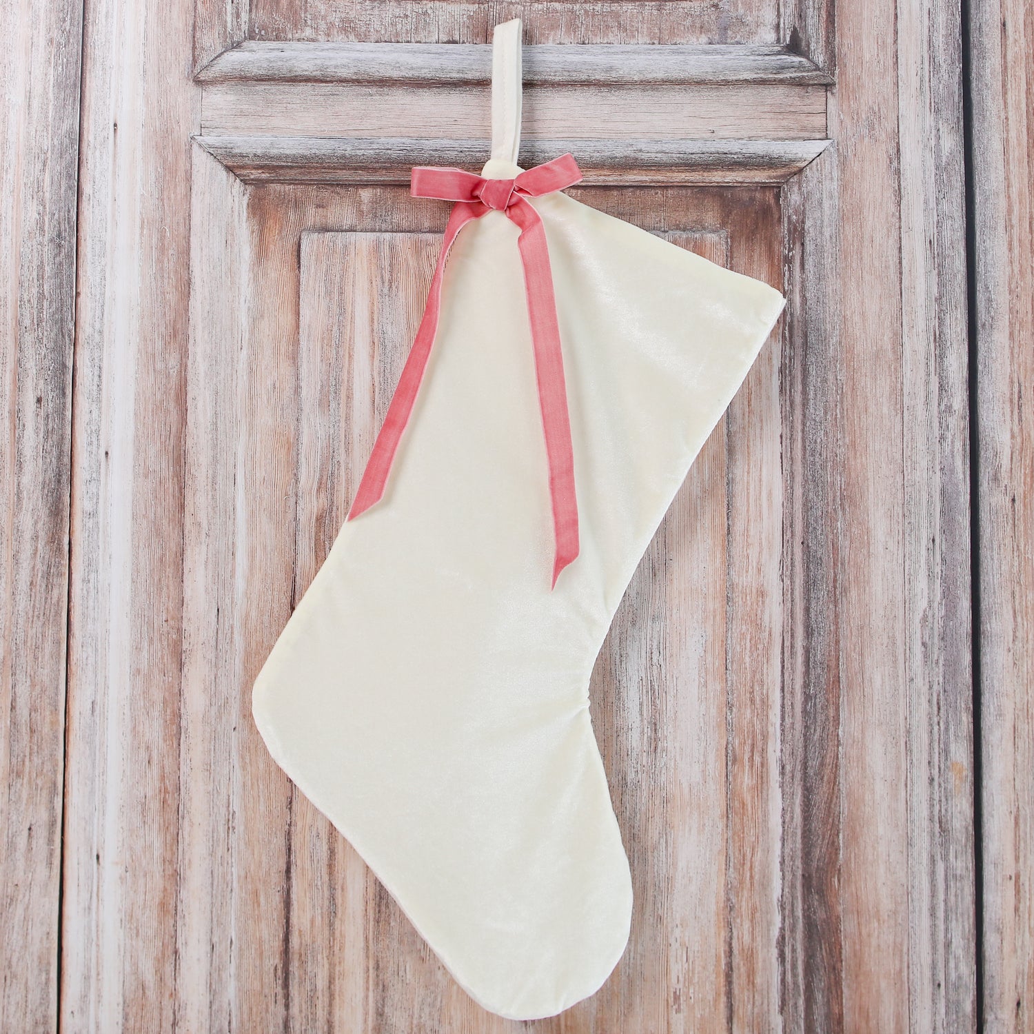 Cream Velvet Stocking with Bow, Set of 3