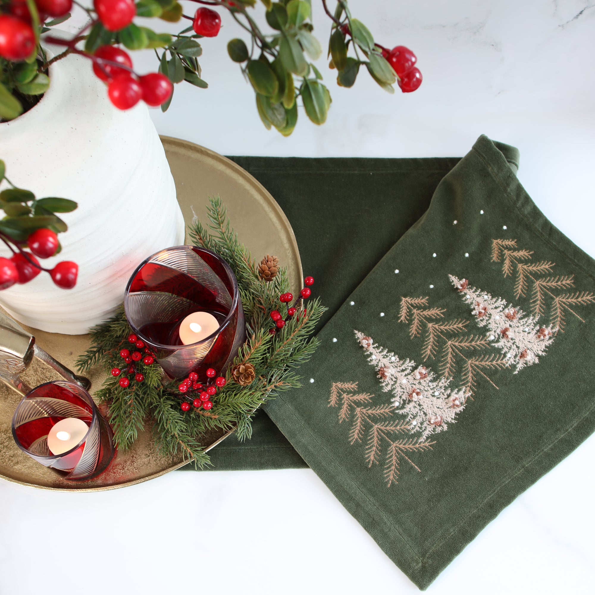 Green Velvet Pines Table Runner