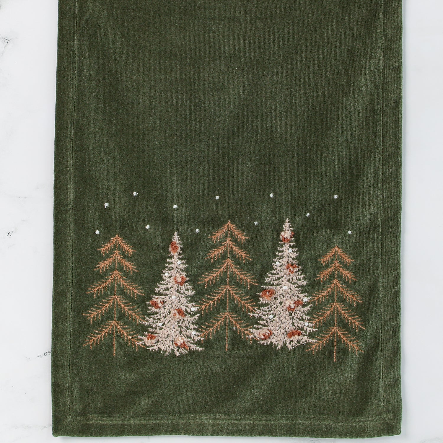 Green Velvet Pines Table Runner
