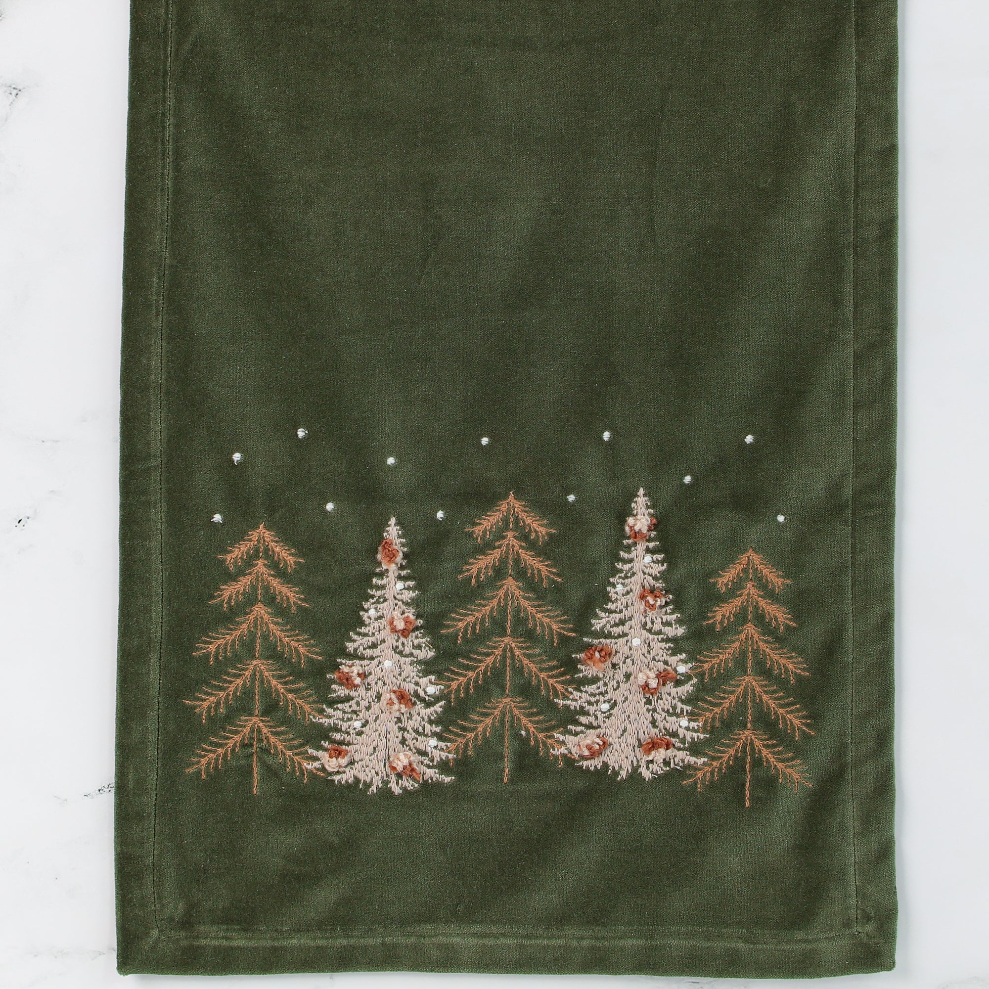 Green Velvet Pines Table Runner