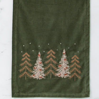 Green Velvet Pines Table Runner