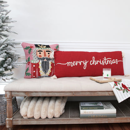 Red Merry Christmas Lumbar Pillow with Tassels