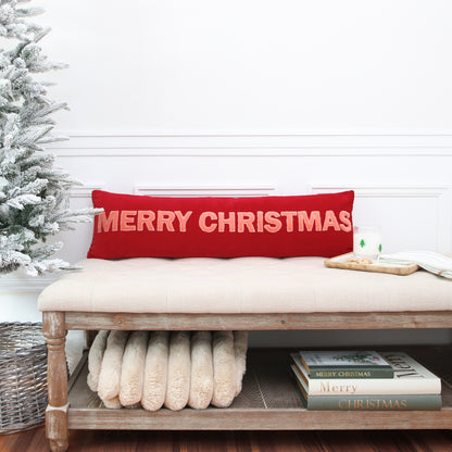 Pink And Red Velvet Merry Christmas Lumbar Pillow