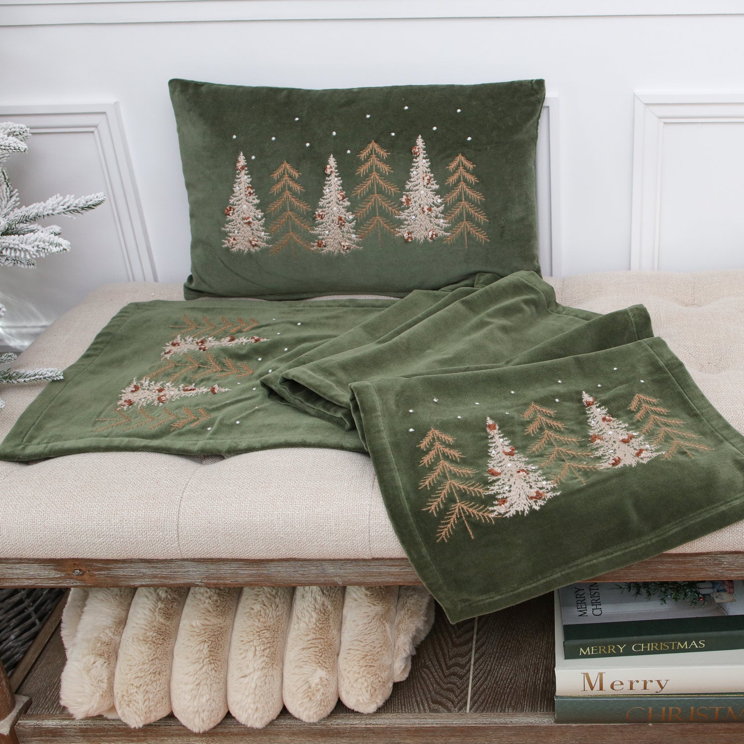 Green Velvet Pines Table Runner